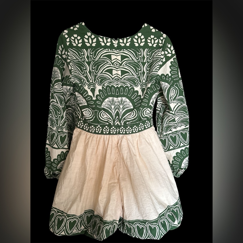 FARM Rio Long-Sleeve V-Neck Printed Romper | Puff Sleeve | Back Zip | Tropical - Picture 7 of 7